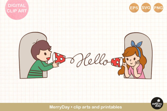Boy Girl Paper Cup Phone Clip Art: Graphics for Local Business Branding