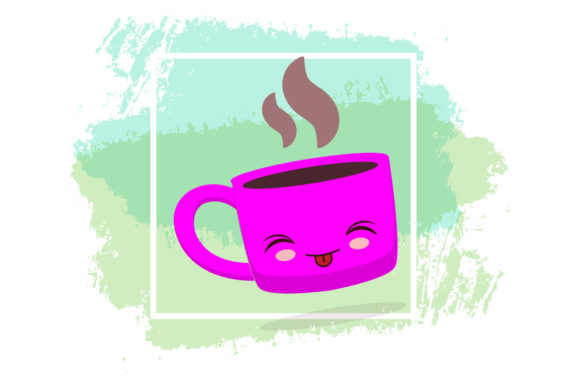 Coffee Cup Cute Kawaii Brush Style Graphics