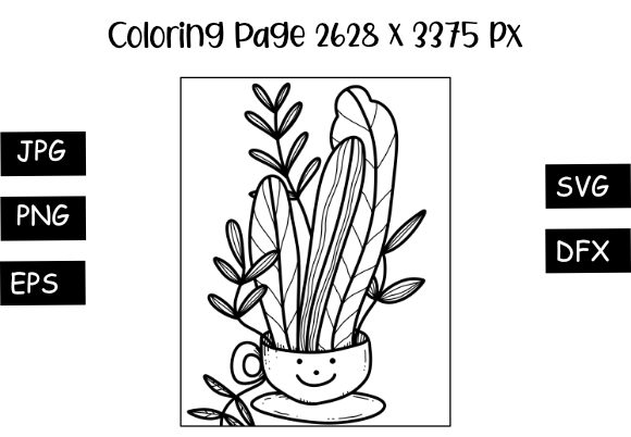 Coffee Cup Plant Meditation Coloring Graphics