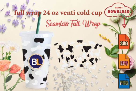 Cow Full Wrap 24oz Venti Cold Cup Graphics