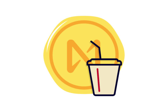 Cryptocurrency Near Cup Drink Design Graphics