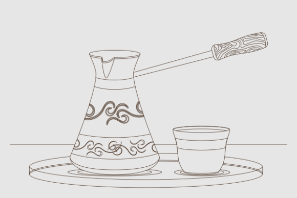 Outline Cezve Coffee Pot and Fincan Cup