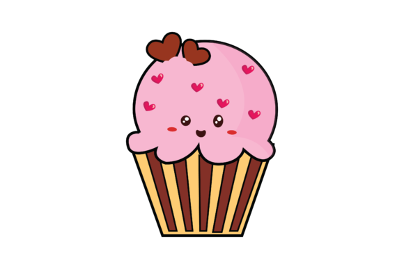 Valentine Kawaii Cup Cake Cute Fill Line Graphics