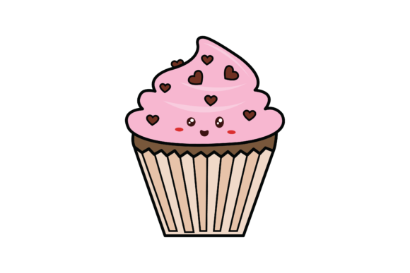 Valentine Kawaii Cute Cup Cake Fill Line Graphics