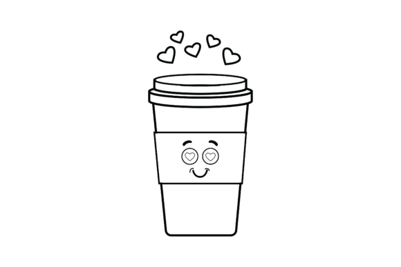 Valentine Kawaii Cute Drink Cup Outline Graphics