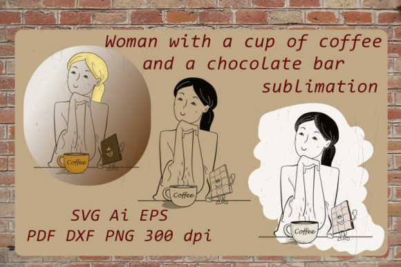 Woman with a Cup of Coffee and a Bar: Graphics and Illustrations